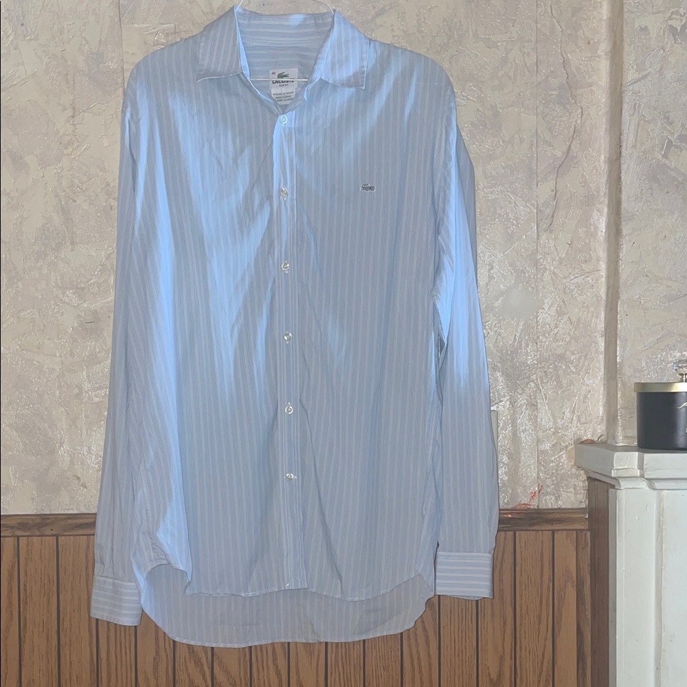 Lacoste Men's Blue Striped button down shirt( 40sf)
